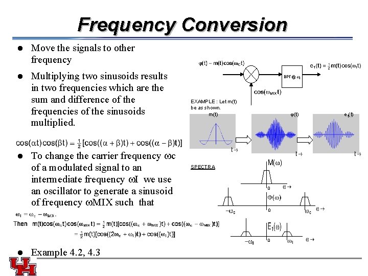 Frequency Conversion l Move the signals to other frequency l Multiplying two sinusoids results