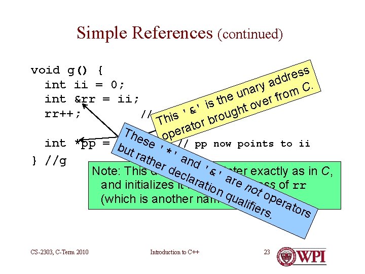 Simple References (continued) void g() { ss e r d d a int ii Simple References (continued) void g() { ss e r d d a int ii