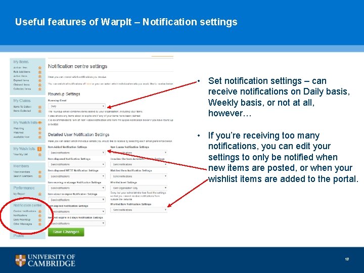 Useful features of Warp. It – Notification settings • Set notification settings – can