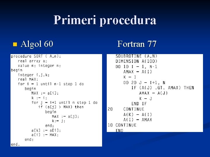 Primeri procedura n Algol 60 Fortran 77 