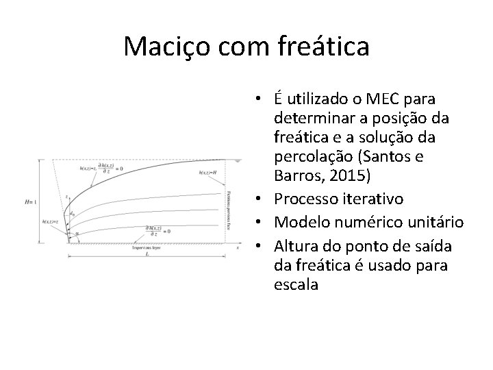 Maciço com freática • É utilizado o MEC para determinar a posição da freática