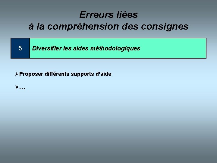 Erreurs liées à la compréhension des consignes 5 Diversifier les aides méthodologiques ØProposer différents