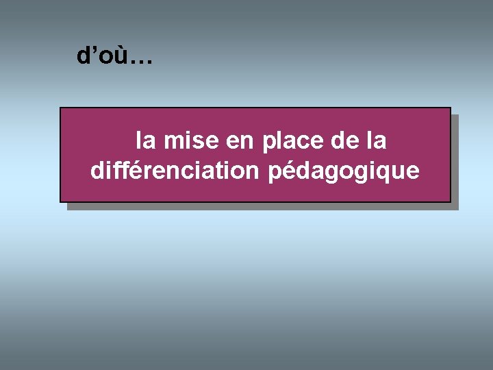 d’où… la mise en place de la différenciation pédagogique 