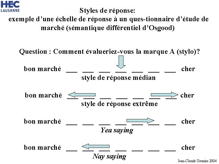 Styles de réponse: exemple d’une échelle de réponse à un ques-tionnaire d’étude de marché