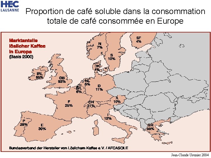 Proportion de café soluble dans la consommation totale de café consommée en Europe Jean-Claude