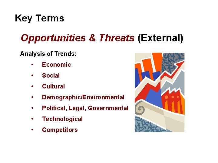 Key Terms Opportunities & Threats (External) Analysis of Trends: • Economic • Social • Key Terms Opportunities & Threats (External) Analysis of Trends: • Economic • Social •