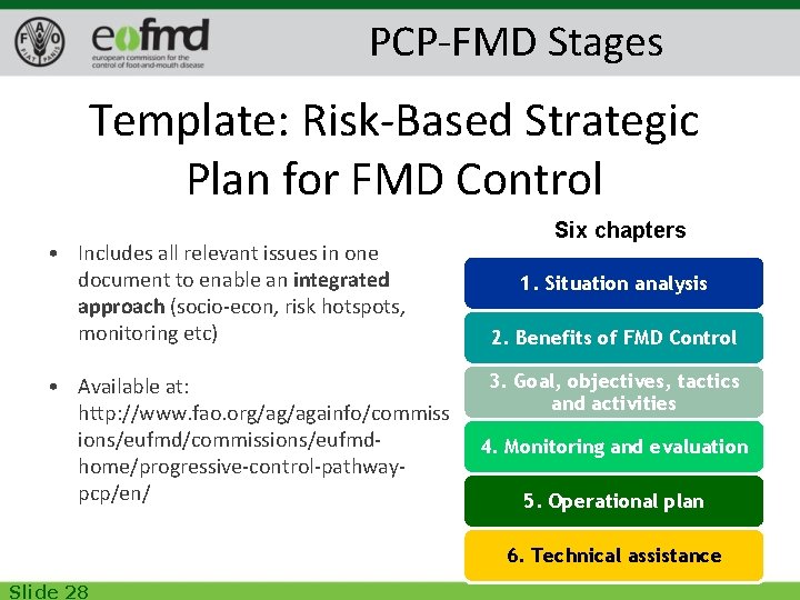 PCP-FMD Stages Template: Risk-Based Strategic Plan for FMD Control • Includes all relevant issues