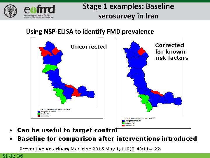 Stage 1 examples: Baseline serosurvey in Iran Using NSP-ELISA to identify FMD prevalence Uncorrected