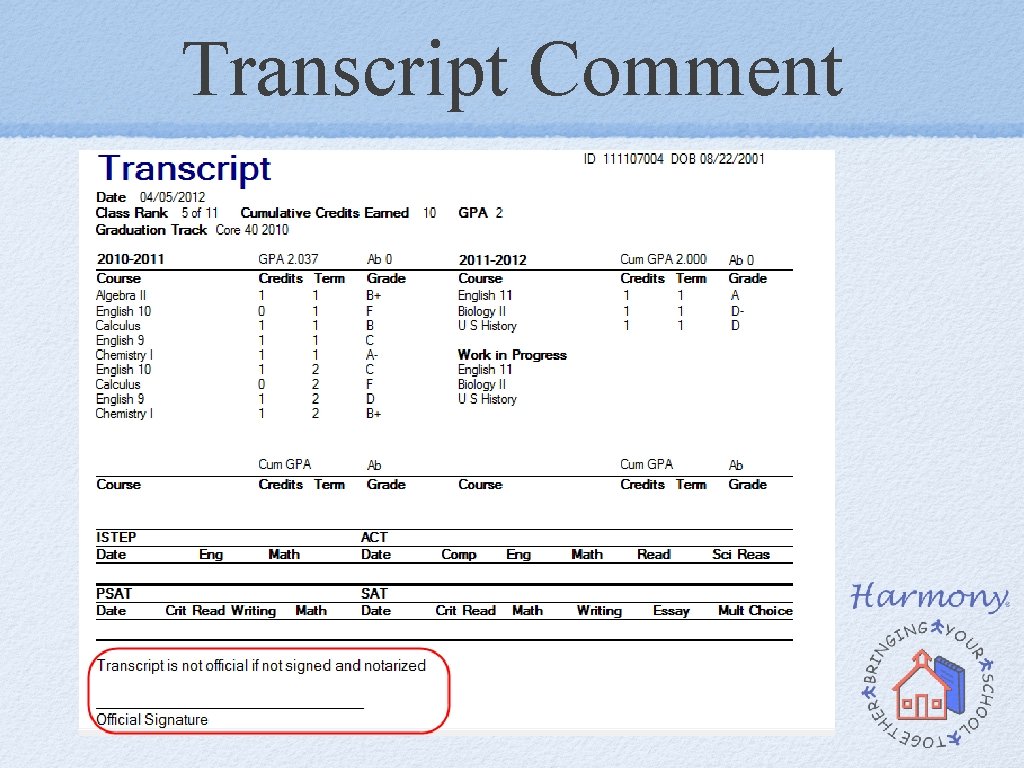Transcript Comment Transcript Comment