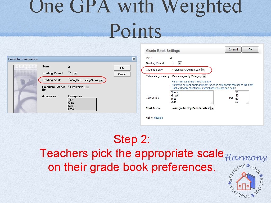 One GPA with Weighted Points Step 2: Teachers pick the appropriate scale on their One GPA with Weighted Points Step 2: Teachers pick the appropriate scale on their