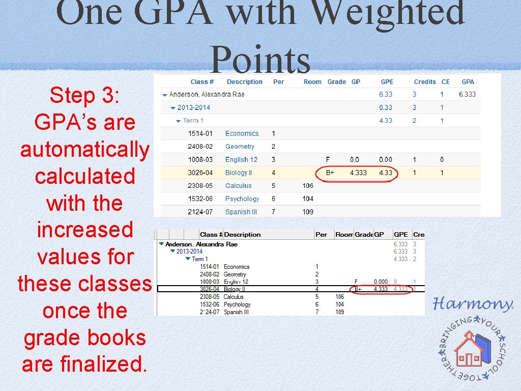 One GPA with Weighted Points Step 3: GPA’s are automatically calculated with the increased One GPA with Weighted Points Step 3: GPA’s are automatically calculated with the increased