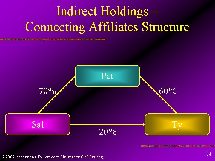 Indirect Holdings – Connecting Affiliates Structure Pet 70% Sal 60% 20% © 2009 Accounting