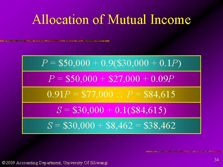 Allocation of Mutual Income P = $50, 000 + 0. 9($30, 000 + 0.