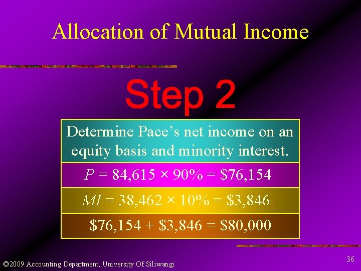 Allocation of Mutual Income Determine Pace’s net income on an equity basis and minority