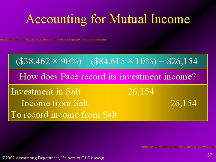 Accounting for Mutual Income ($38, 462 × 90%) – ($84, 615 × 10%) =