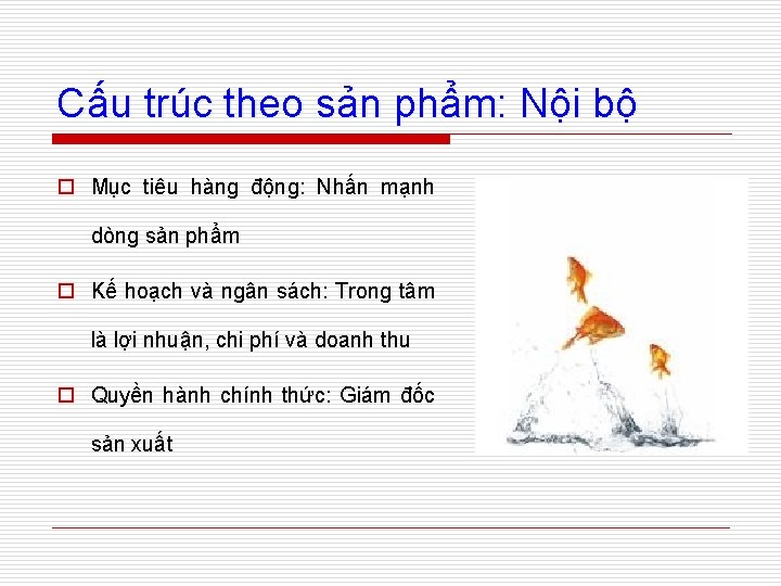 Cấu trúc theo sản phẩm: Nội bộ o Mục tiêu hàng động: Nhấn mạnh