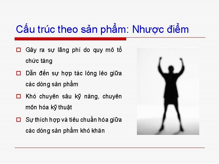 Cấu trúc theo sản phẩm: Nhược điểm o Gây ra sự lãng phí do