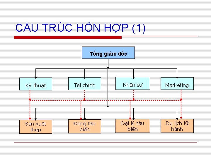 CẤU TRÚC HỖN HỢP (1) Tổng giám đốc Kỹ thuật Tài chính Nhân sự