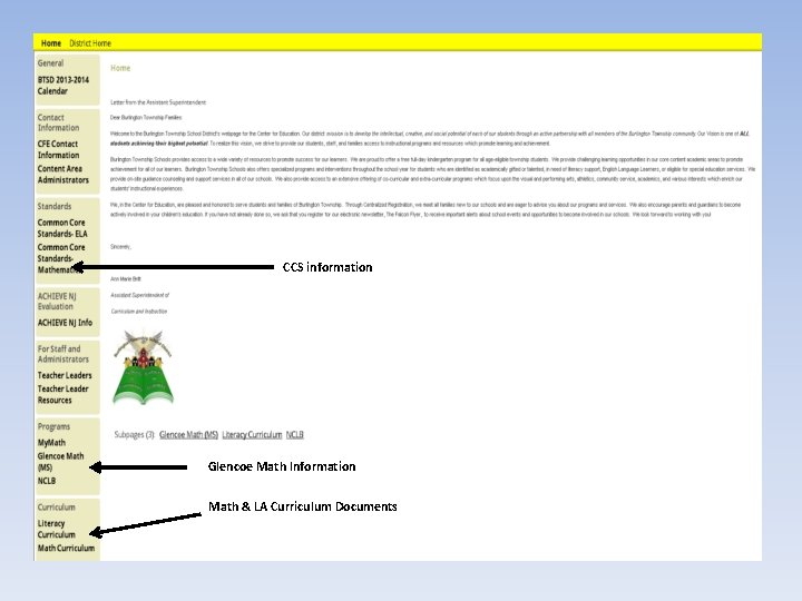 CCS information Glencoe Math Information Math & LA Curriculum Documents 