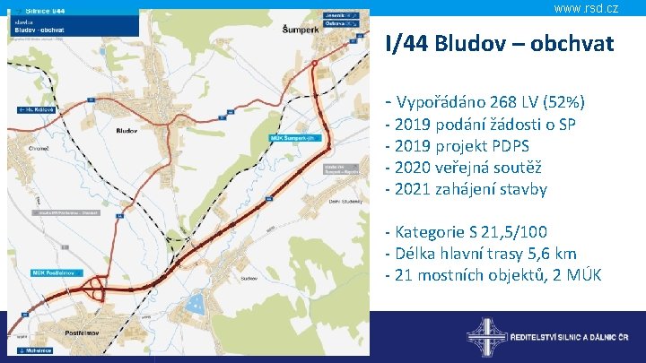 www. rsd. cz I/44 Bludov – obchvat - Vypořádáno 268 LV (52%) - 2019