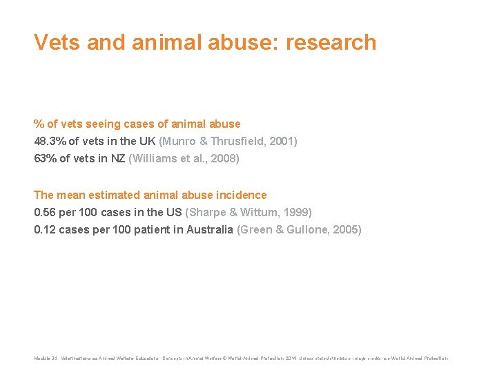 Vets and animal abuse: research % of vets seeing cases of animal abuse 48.