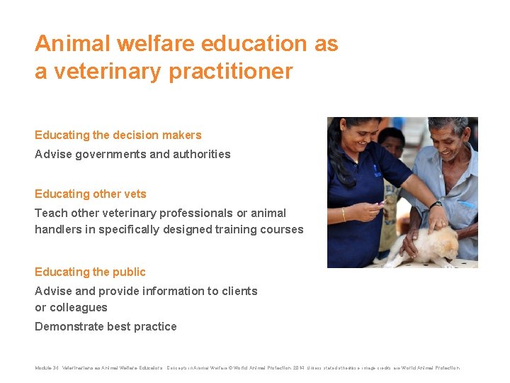 Animal welfare education as a veterinary practitioner Educating the decision makers Advise governments and Animal welfare education as a veterinary practitioner Educating the decision makers Advise governments and