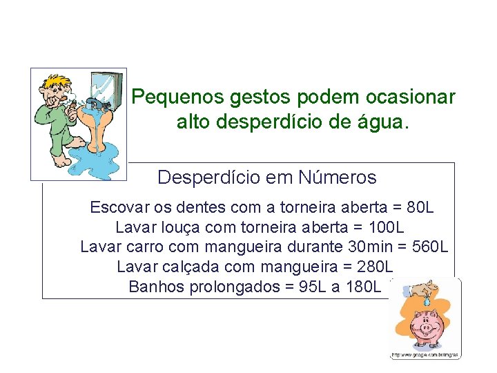 Pequenos gestos podem ocasionar alto desperdício de água. Desperdício em Números Escovar os dentes