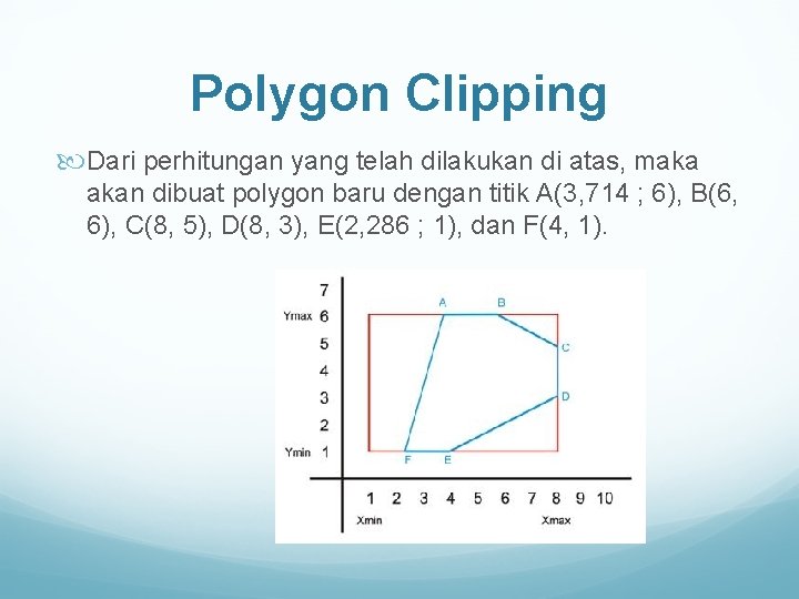 Polygon Clipping Dari perhitungan yang telah dilakukan di atas, maka akan dibuat polygon baru