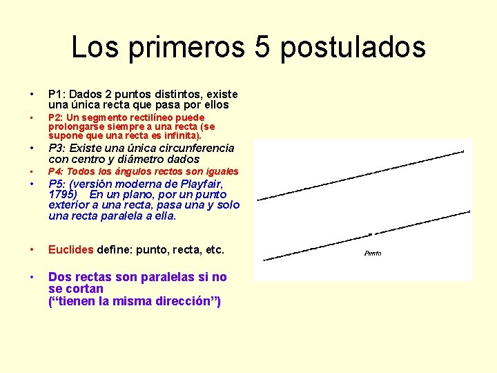 Los primeros 5 postulados • P 1: Dados 2 puntos distintos, existe una única