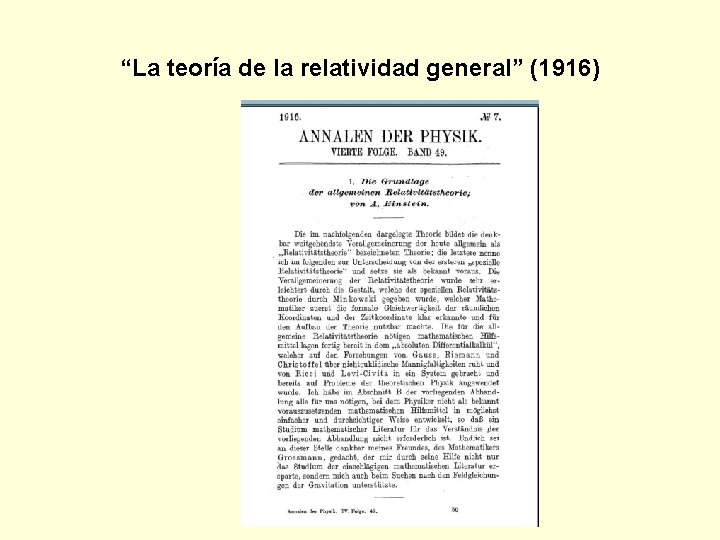 “La teoría de la relatividad general” (1916) 