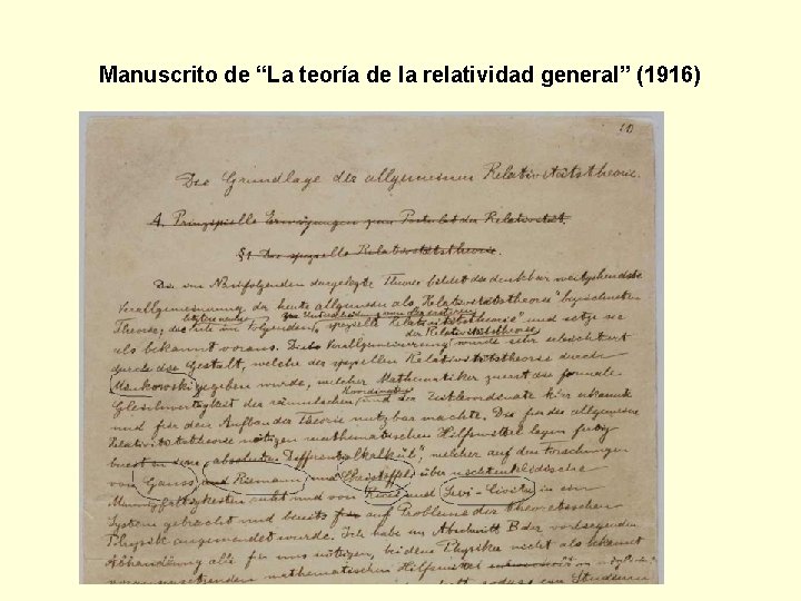 Manuscrito de “La teoría de la relatividad general” (1916) 