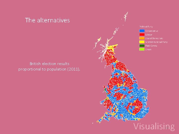 The alternatives British election results proportional to population (2011). Visualising 14 