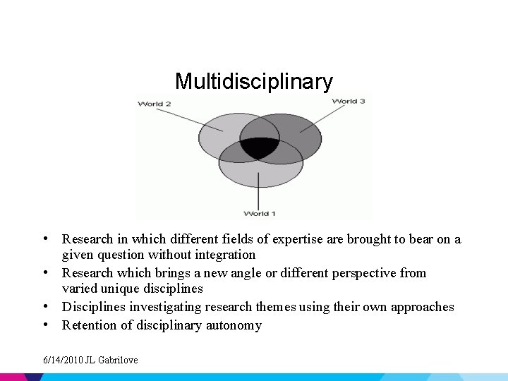 Multidisciplinary • Research in which different fields of expertise are brought to bear on