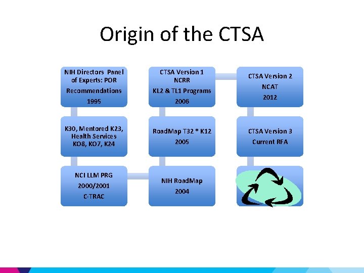 Origin of the CTSA NIH Directors Panel of Experts: POR CTSA Version 1 NCRR