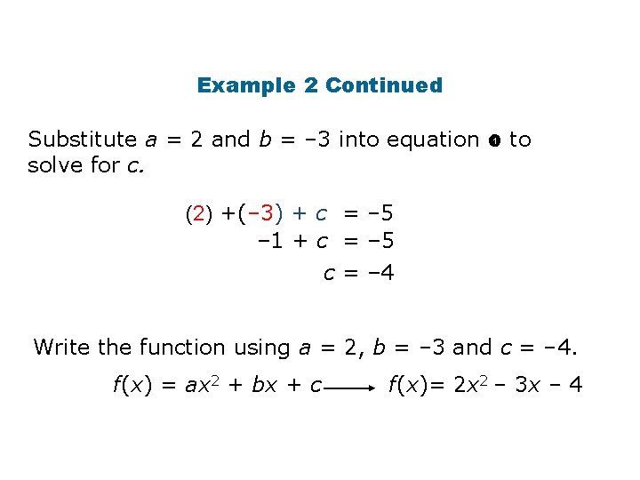 Example 2 Continued Substitute a = 2 and b = – 3 into equation