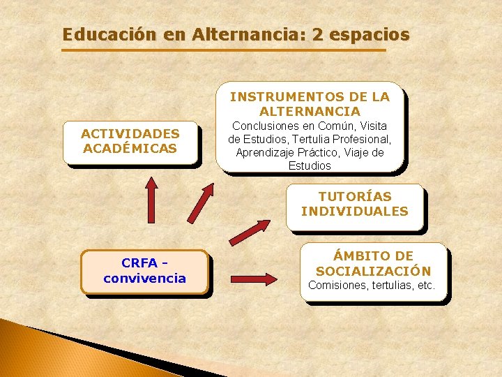 Educación en Alternancia: 2 espacios INSTRUMENTOS DE LA ALTERNANCIA ACTIVIDADES ACADÉMICAS Conclusiones en Común, Educación en Alternancia: 2 espacios INSTRUMENTOS DE LA ALTERNANCIA ACTIVIDADES ACADÉMICAS Conclusiones en Común,