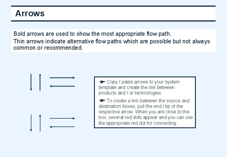 Arrows Bold arrows are used to show the most appropriate flow path. Thin arrows