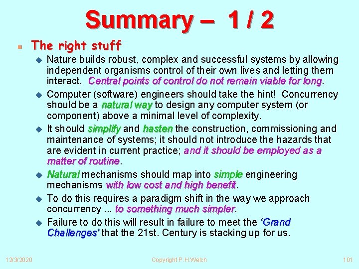 Summary – 1 / 2 n The right stuff u u u 12/3/2020 Nature
