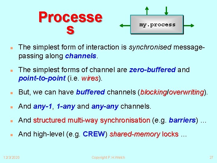 Processe s n n my. process The simplest form of interaction is synchronised messagepassing