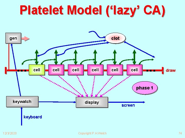Platelet Model (‘lazy’ CA) clot gen ∙∙∙ cell cell ∙∙∙ draw phase 1 keywatch