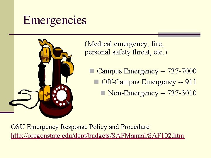 Emergencies (Medical emergency, fire, personal safety threat, etc. ) n Campus Emergency -- 737