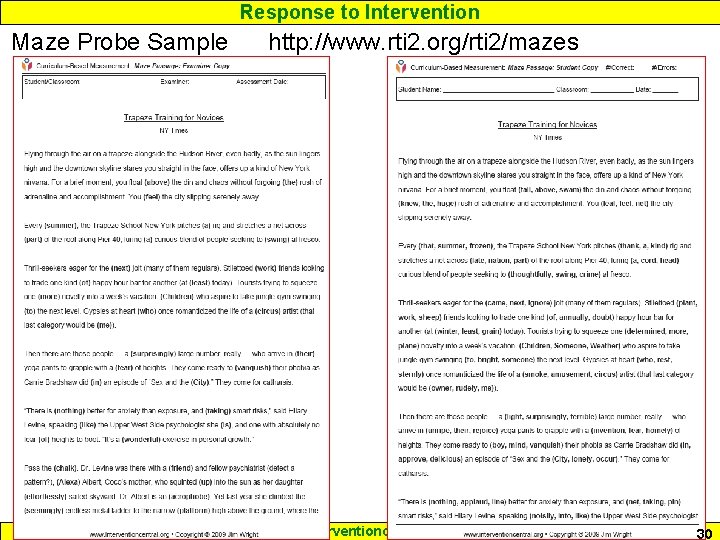 Response to Intervention Maze Probe Sample http: //www. rti 2. org/rti 2/mazes www. interventioncentral.