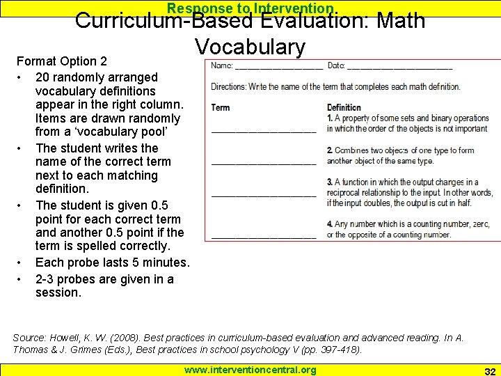 Response to Intervention Curriculum-Based Evaluation: Math Vocabulary Format Option 2 • • • 20