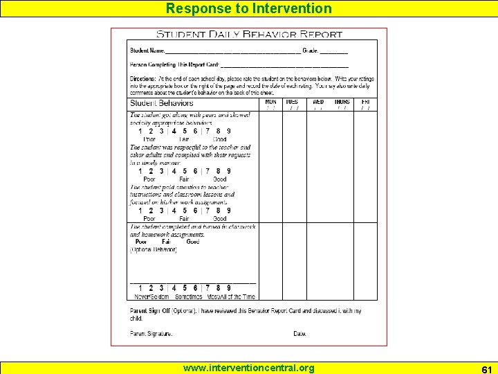 Response to Intervention www. interventioncentral. org 61 