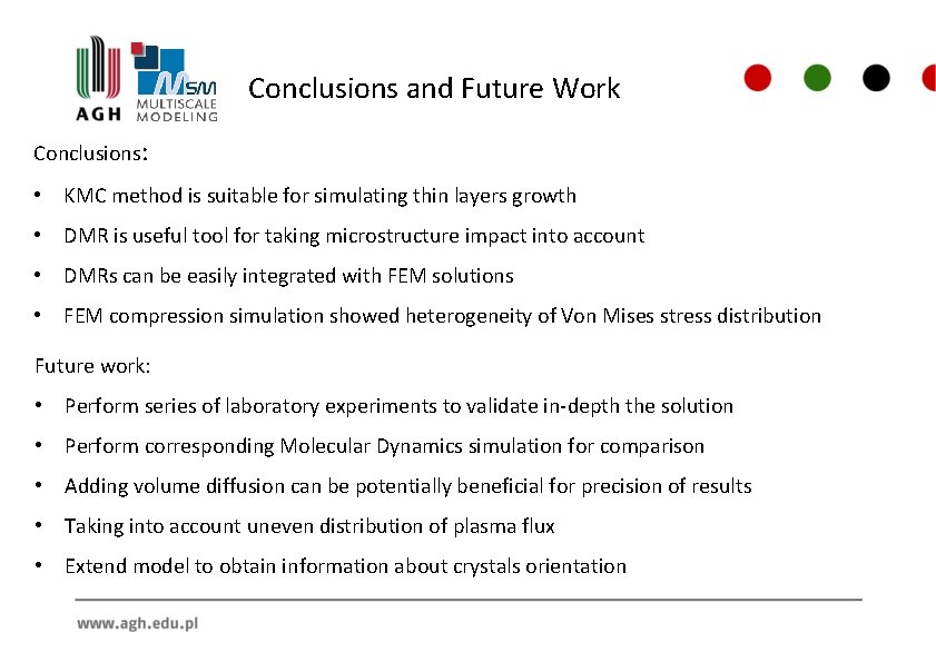 Conclusions and Future Work Conclusions: • KMC method is suitable for simulating thin layers