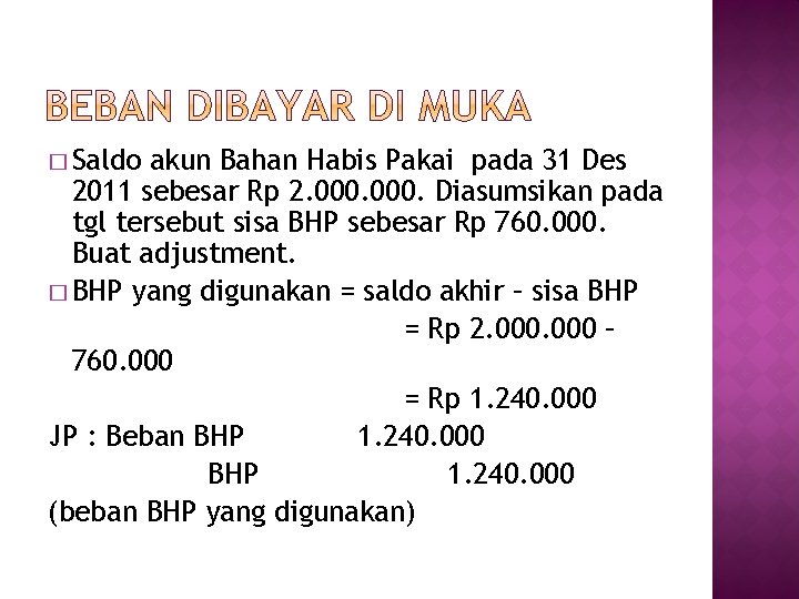 � Saldo akun Bahan Habis Pakai pada 31 Des 2011 sebesar Rp 2. 000.