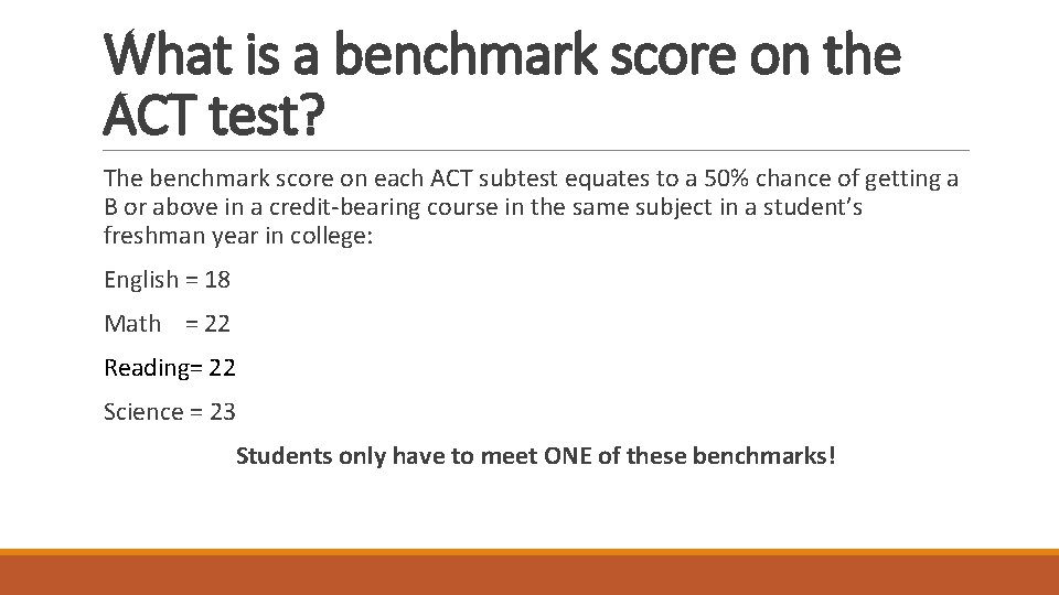 What is a benchmark score on the ACT test? The benchmark score on each