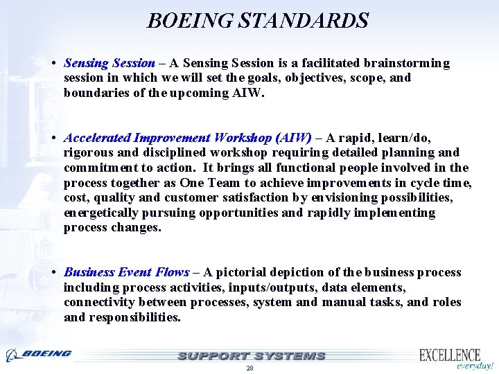 BOEING STANDARDS • Sensing Session – A Sensing Session is a facilitated brainstorming session BOEING STANDARDS • Sensing Session – A Sensing Session is a facilitated brainstorming session