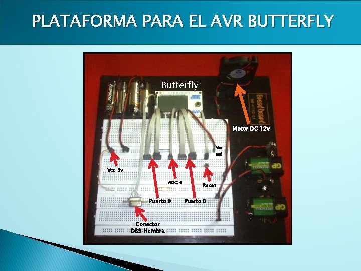 PLATAFORMA PARA EL AVR BUTTERFLY Butterfly Motor DC 12 v Vcc Gnd Vcc 3