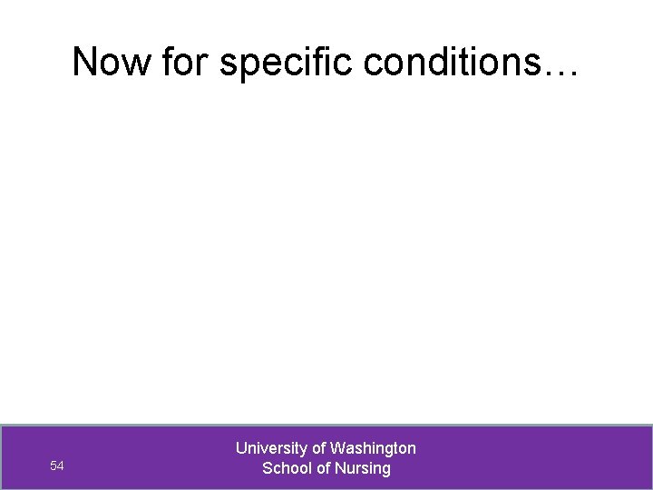 Now for specific conditions… 54 University of Washington School of Nursing 